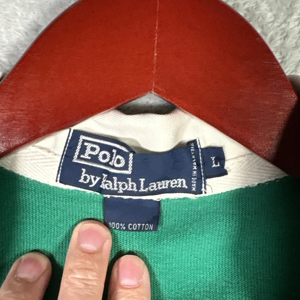 Polo Ralph Lauren Rugby Polo Shirt Mens Large Green Long Sleeve Distressed